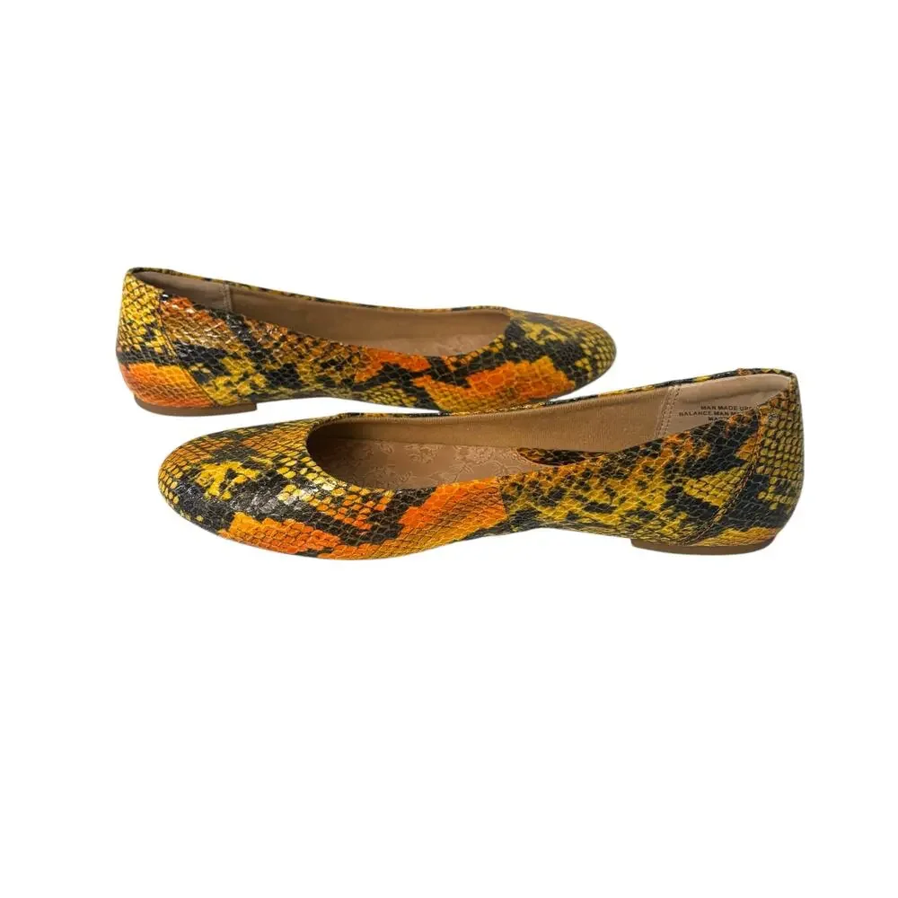 BOC Born Concepts Women’s Ballet Flat Yellow Black Snakeskin Print Shoes Size 6